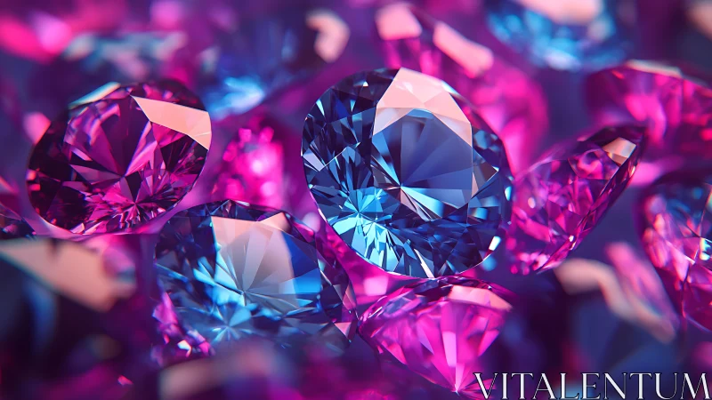 Close-up view of faceted blue and pink gemstones cluster.