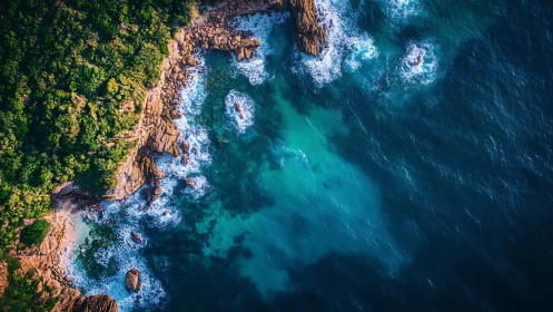 Coastal Cliffs and Rocky Shoreline from Aerial Perspective.