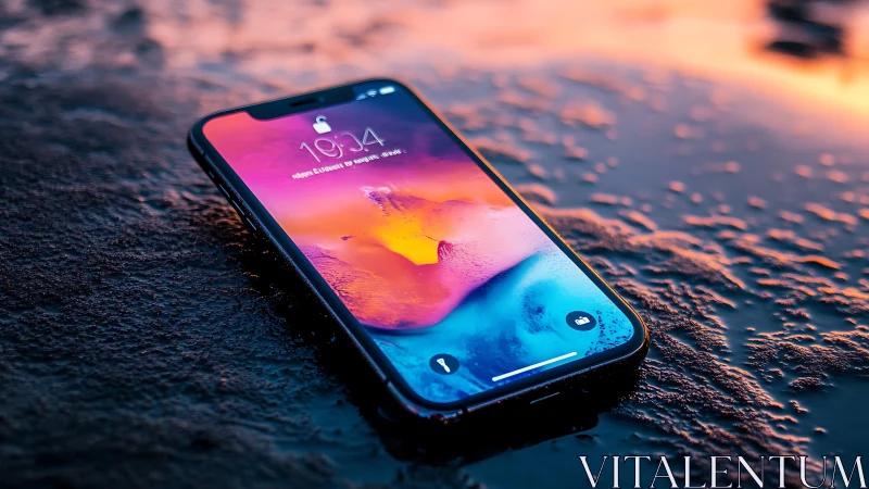 Modern smartphone displaying gradient thermal imaging wallpaper with digital interface elements visi