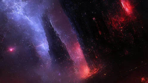 Cosmic megastructures rising through nebula light field.