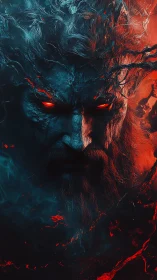 Infernal titan crowned in smoke, carved from living flame.