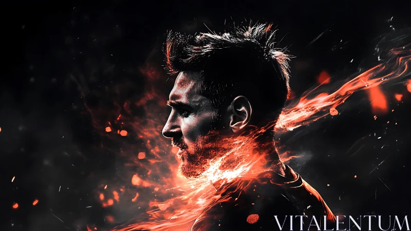 Fire-forged profile erupts from shadow in molten motion