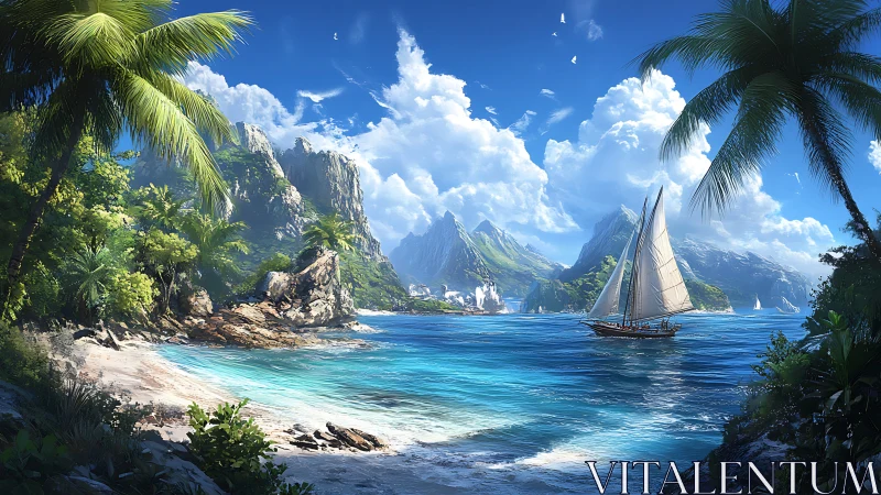 Tropical Fjord Sailboat Paradise with Turquoise Waters