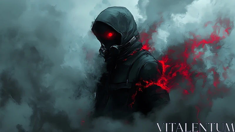 Crimson-eyed wraith in toxic fog, burning through shadows.