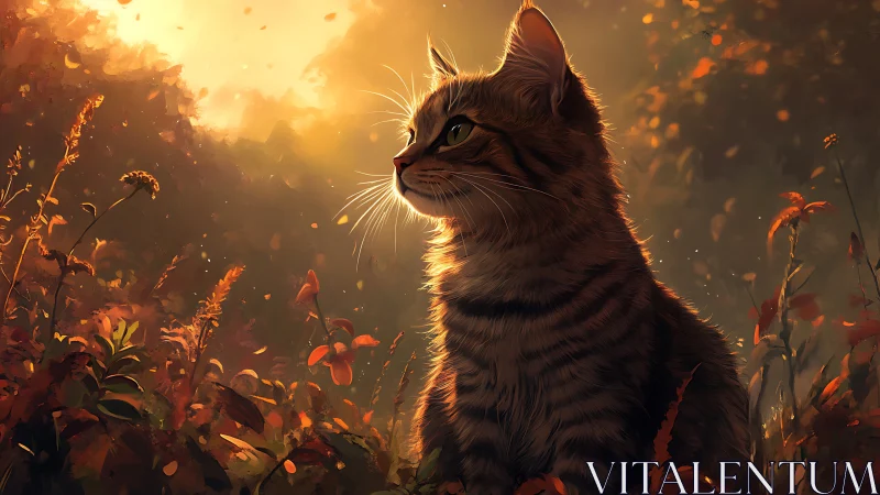 Feline Portrait in Autumnal Landscape at Golden Hour