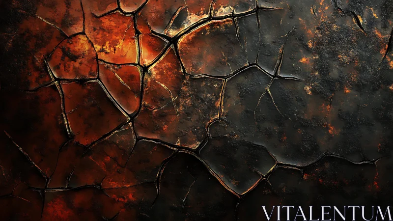 Abstract Cracked Earth Texture with Fiery Hues, Digital Art Style.