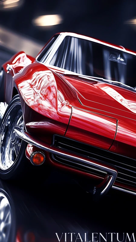 Dynamic low-angle render showcases glossy red classic sports car