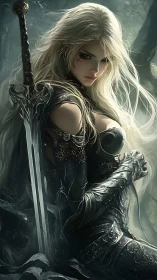 Elven warrior portrait in baroque steel armor, forest-lit.