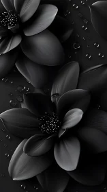 Monochrome Flowers with Water Droplets: Serene Black and White Blooms