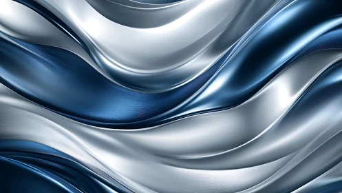 Silver and blue metallic waves flow in a calm, modern rhythm
