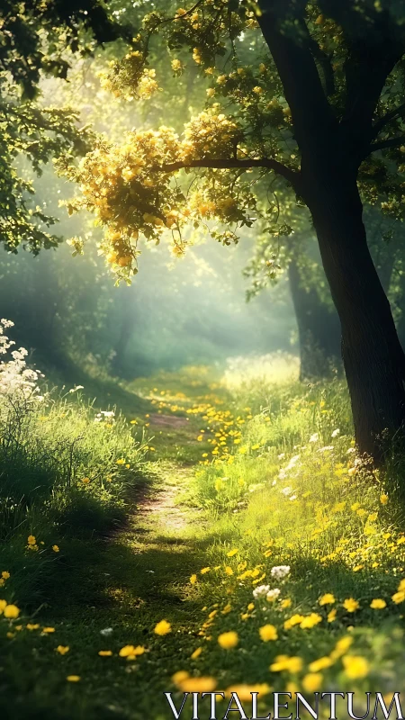 Dappled Canopy Pathway with Diffused Luminescence Through Deciduous Foliage.