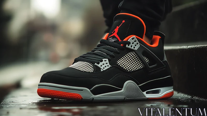 Photorealistic urban sneaker close-up with dynamic street framing.