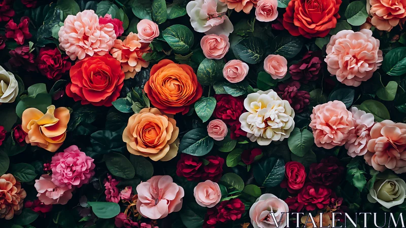 Densely Layered Rose Cultivation: Multi-chromatic Floral Arrangement.