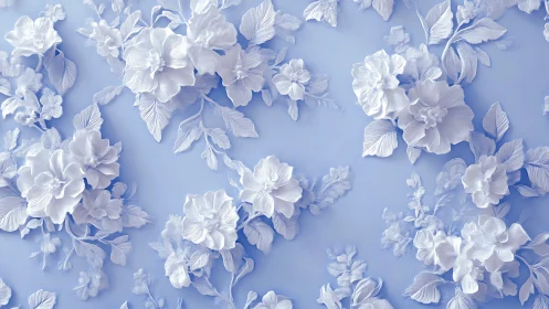 White Floral Sculptures Float Against Periwinkle Dreams
