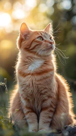 Golden Hour Contemplation: Orange Tabby Gazing Toward Sunlit Dreams