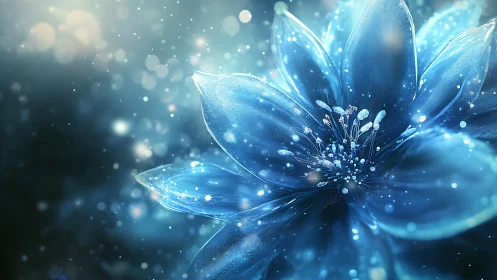 Blue Luminescent Flower with Particle Effects.