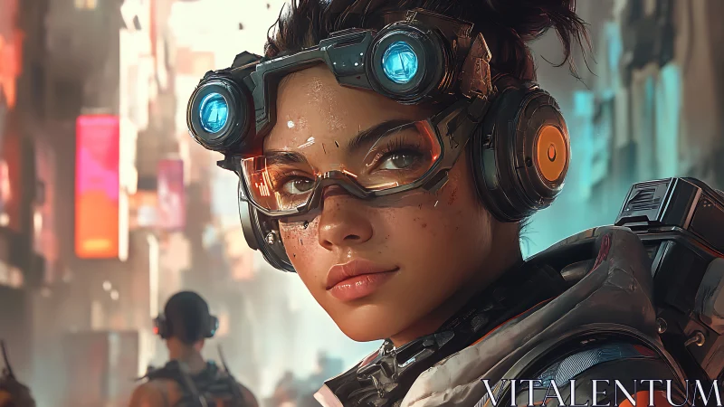 Confident cyberpunk explorer meets the neon city streets