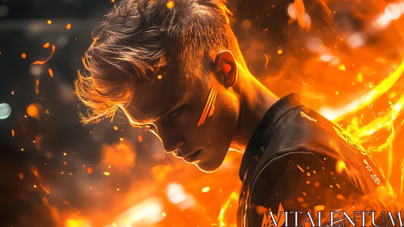 Digital painting portrait with dynamic ember-lit energy field.