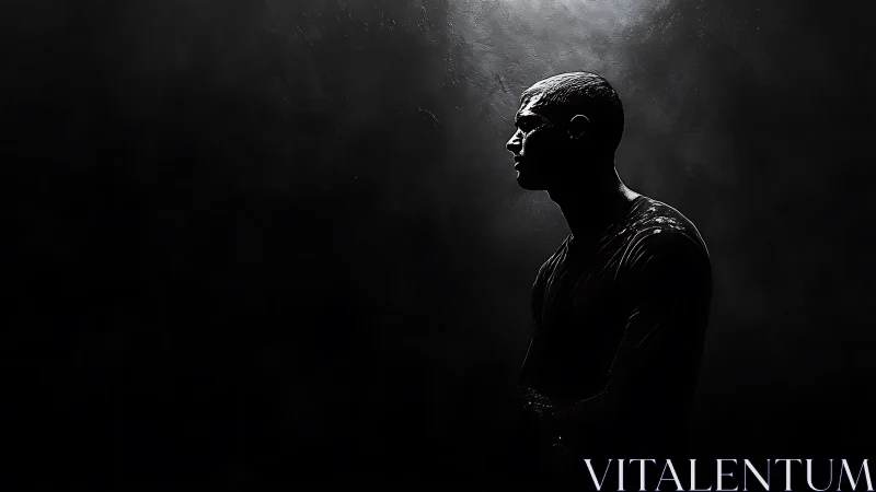 High-contrast lateral portrait under controlled rim illumination.