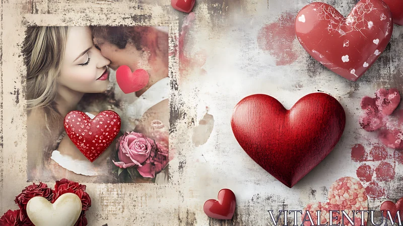 Romantic Valentine Collage with Couple and Heart Decorations