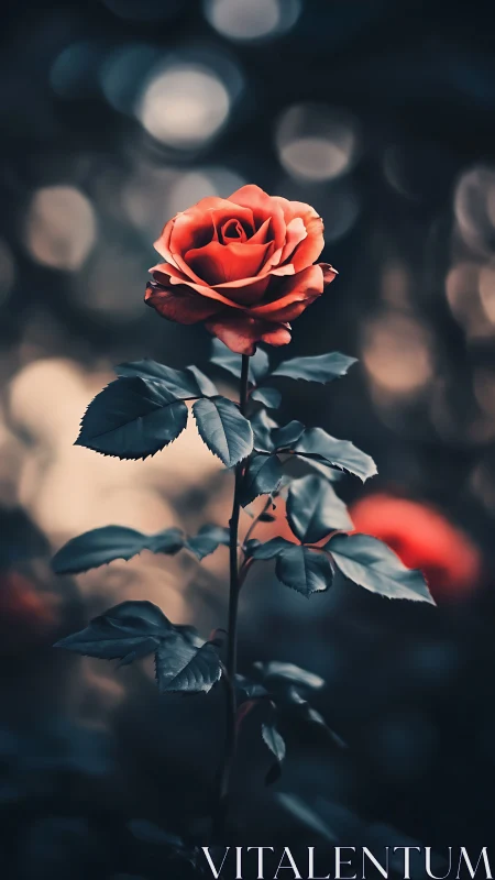 Red Rose on Dark Background with Bokeh Effect