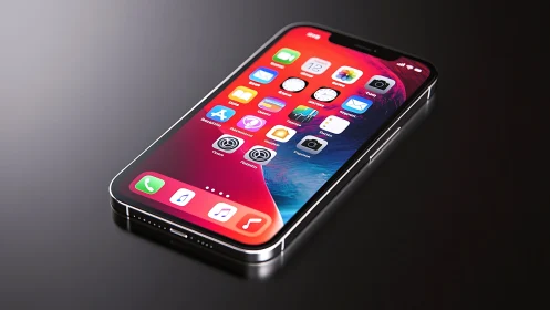 Premium smartphone with vibrant red display on dark gradient