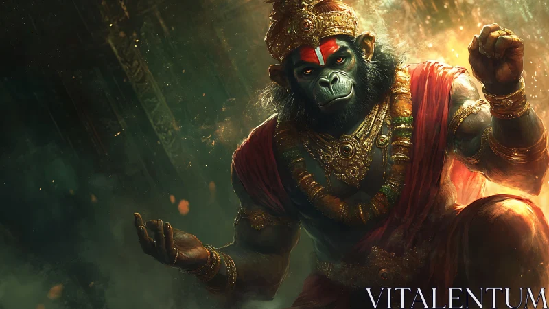 Mythic simian warrior rendered with dynamic volumetric lighting