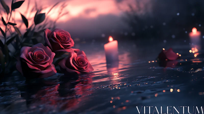 Crimson Roses Drift Through Candlelit Reverie.