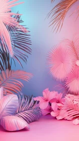 Dreamy neon tropical leaves glow in soft pastel gradients