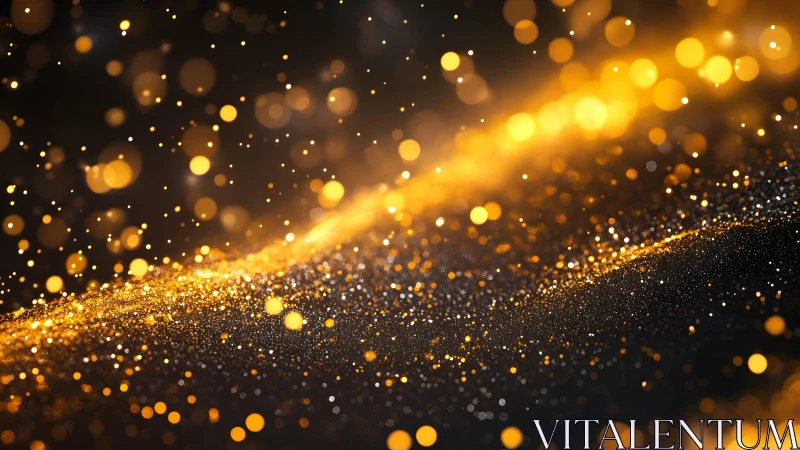 Sparkling golden bokeh lights on dark background, abstract festive style.