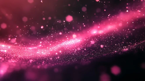 Abstract pink sparkling wave with glowing particles, digital art.