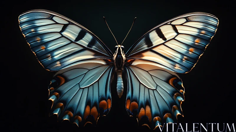 Butterfly specimen is rendered with symmetrical dorsal wings