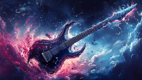 Stellar shredstorm guitar erupting through cosmic nebulae.