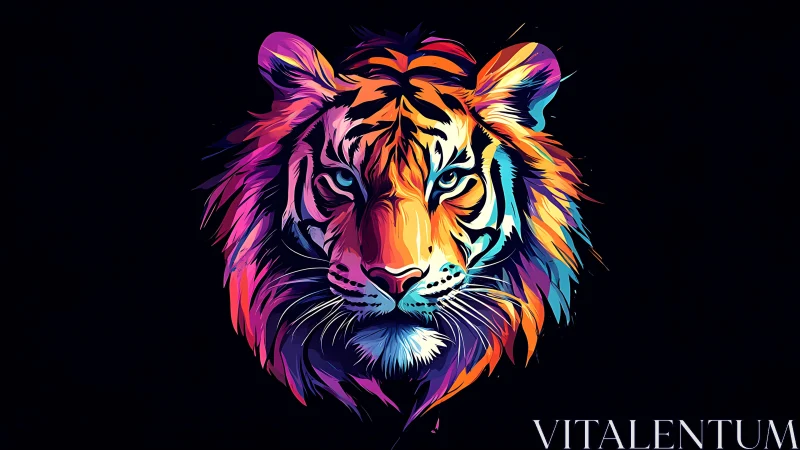 Neon tiger gaze glowing with bold, electric color energy.