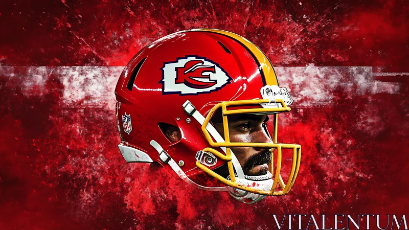 Photorealistic NFL helmet profile against explosive red ground.