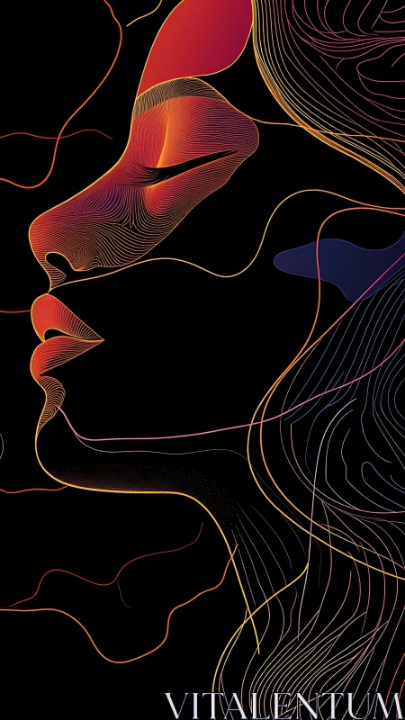 Linear contour profile of a stylized human face in side view