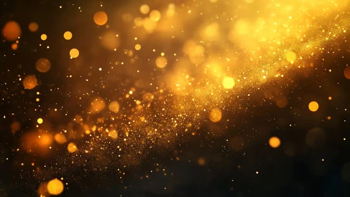 Golden bokeh particles drift across a dark, glowing space