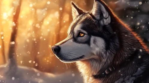 Luminous husky profile in volumetric winter backlight study.