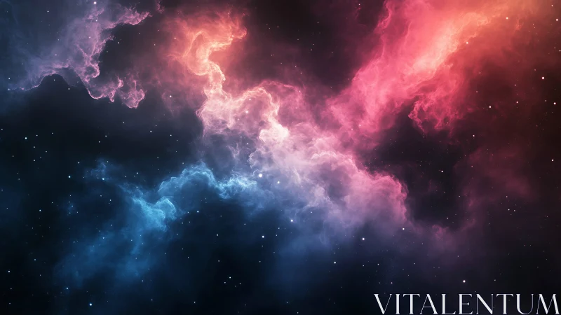 Dreamy cosmic nebula glowing with soft pink and blue light.