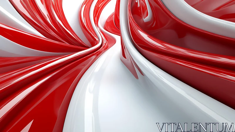 Red and White Abstract Glossy Swirl Digital Art Design.