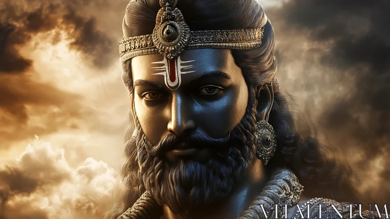 Regal divine figure bathed in warm, glowing sunset light.