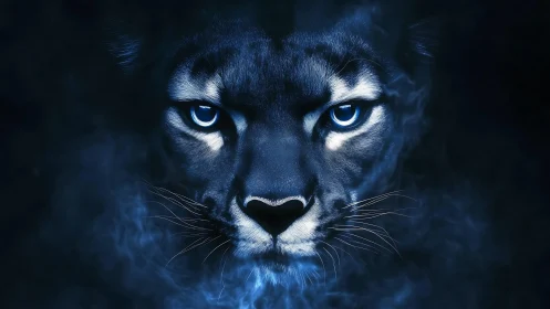 Digitally Rendered Felid Portrait: High-Contrast Nocturnal Carnivore Study.