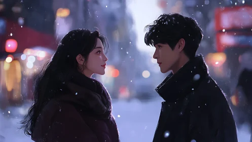 Two Hearts Meet in Winter: An Enchanting Snowy Moment