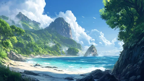 Tropical Paradise: Where Mountains Meet Turquoise Seas.