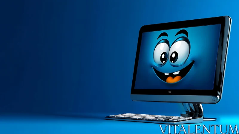 Cheerful cartoon face brightens a sleek desktop monitor.