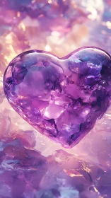 Translucent amethyst heart form with volumetric light refraction and crystalline surface geometry