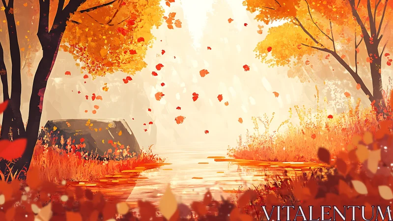 Crimson Cascade: Where Autumn Breath Dances with Reflected Gold.