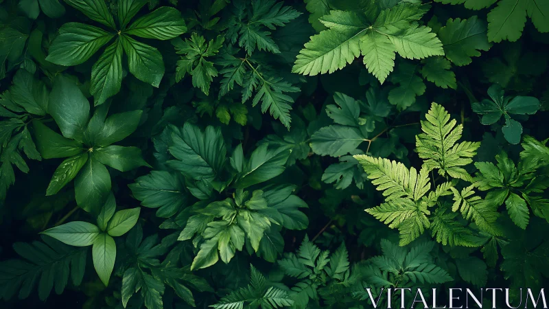 Dense overhead view shows layered green forest foliage