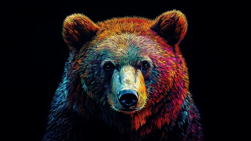 Chromatic forest guardian stares out from neon midnight