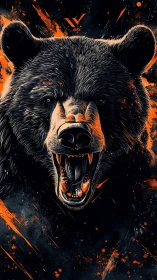 Digital painting of roaring bear with high-contrast neon accents.